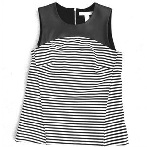 Banana Republic- Leather Yoke Striped Shell-Size 0